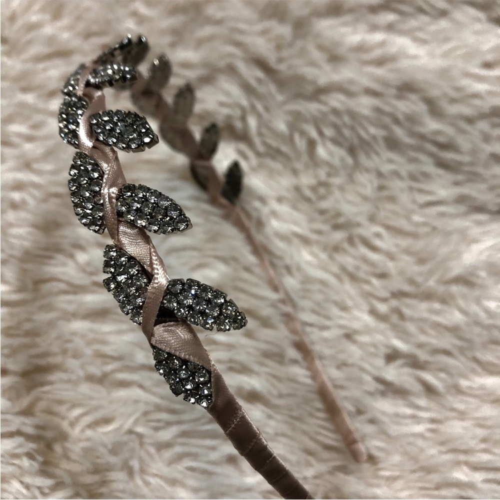 Crystal Leaf Headband ~ Pink Ribbon